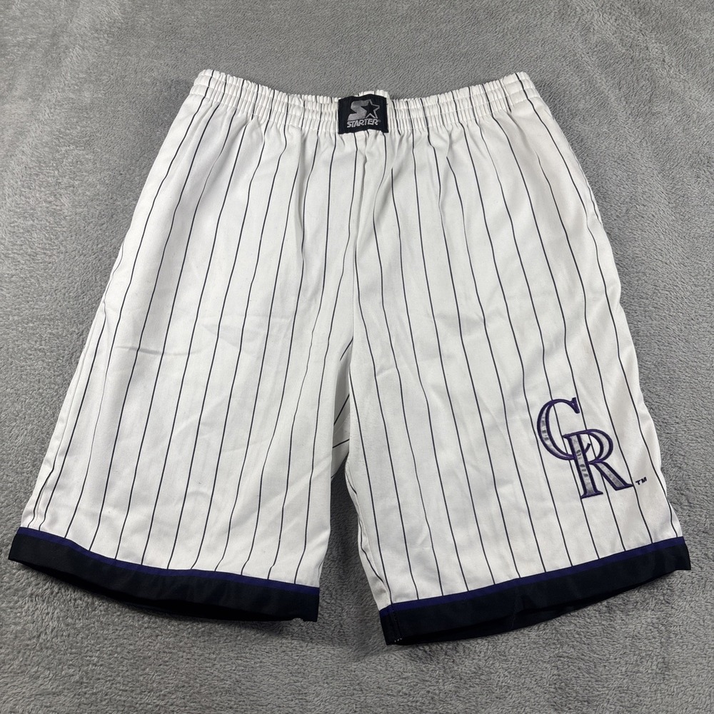 Rare Vintage Starter Colorado Rockies Shorts CR MLB White Pinstripes Size‎ L